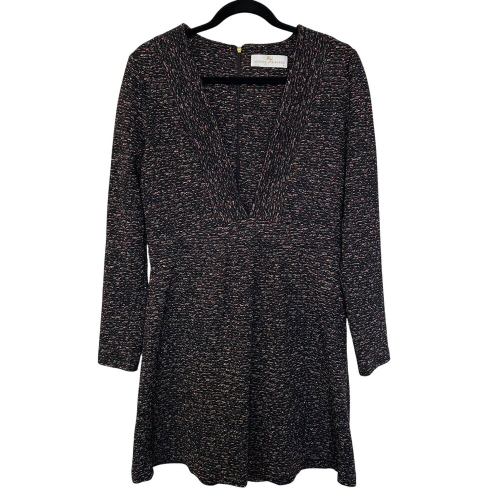 Amanda Uprichard Paxton Plunge V-Neck Mini Dress Size Small Metallic Long Sleeve